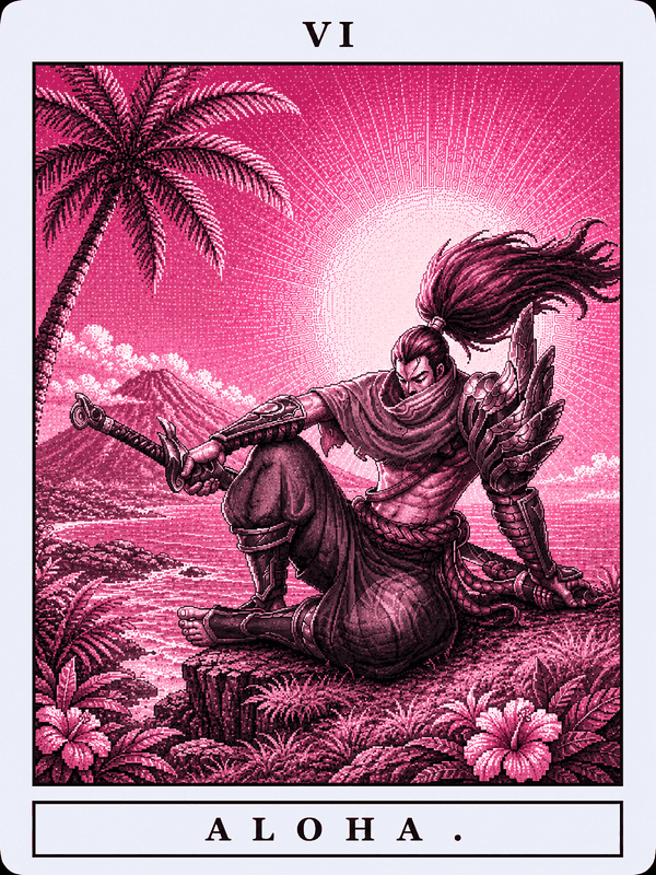 Carte tarot pixel art VI — ALOHA., le SaaS d'apprentissage des langues à audio embarqué